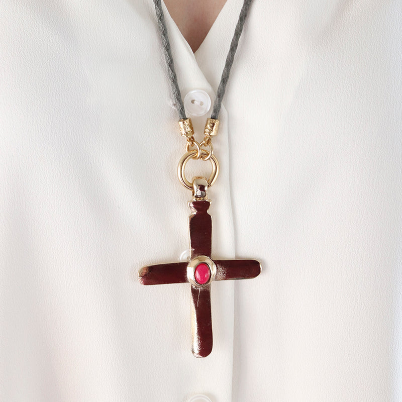 Collar cruz largo ajustable mujer piedra natural CRUZEA Monsul