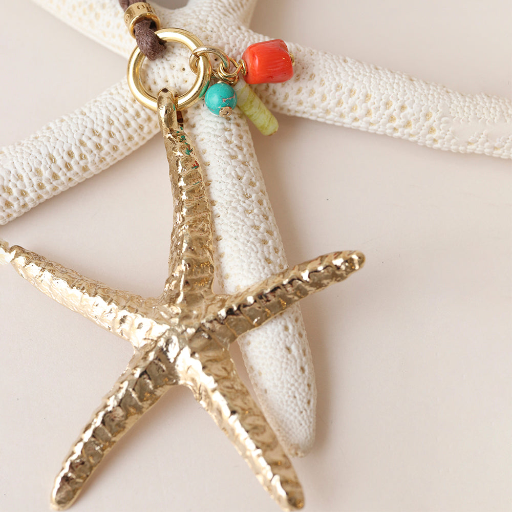 Collar largo ajustable para mujer Estrella dorada y piedras naturales