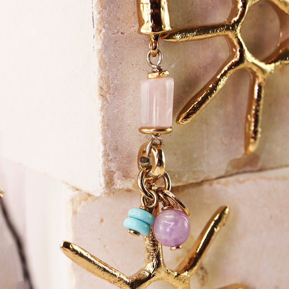 Collar largo ajustable para mujer con piedra natural cuarzo rosa