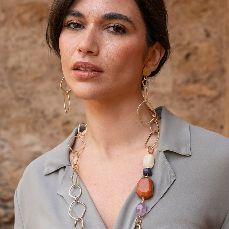 Pendientes eslabones dorados con cierre a presión para mujer