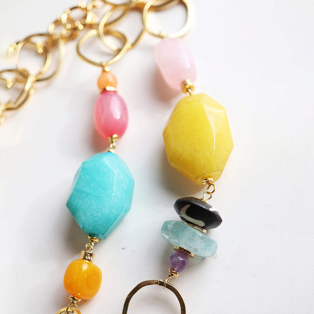 Collar largo multiposición cadena eslabones con piedras naturales para mujer