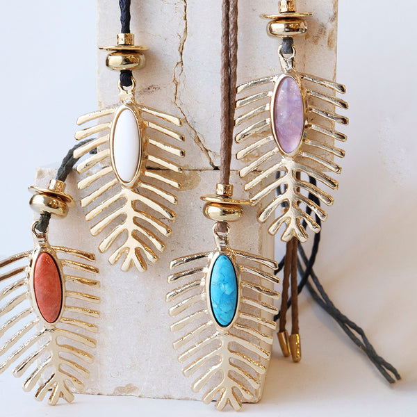 Collar largo ajustable con piedra natural para mujer