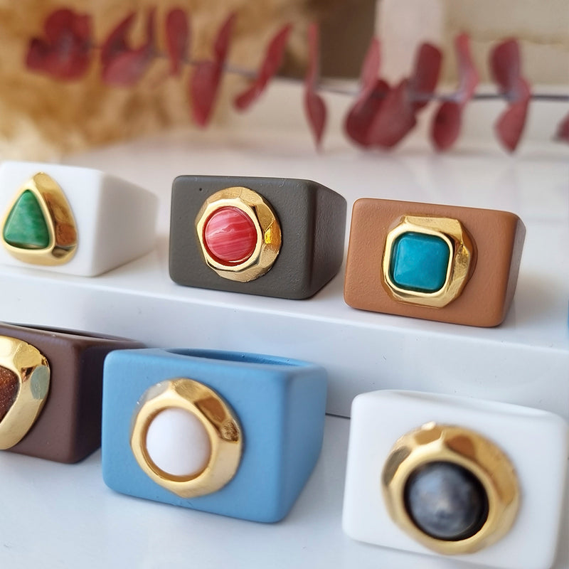 Anillos mujer azul con porcelana blanca SANTORINI