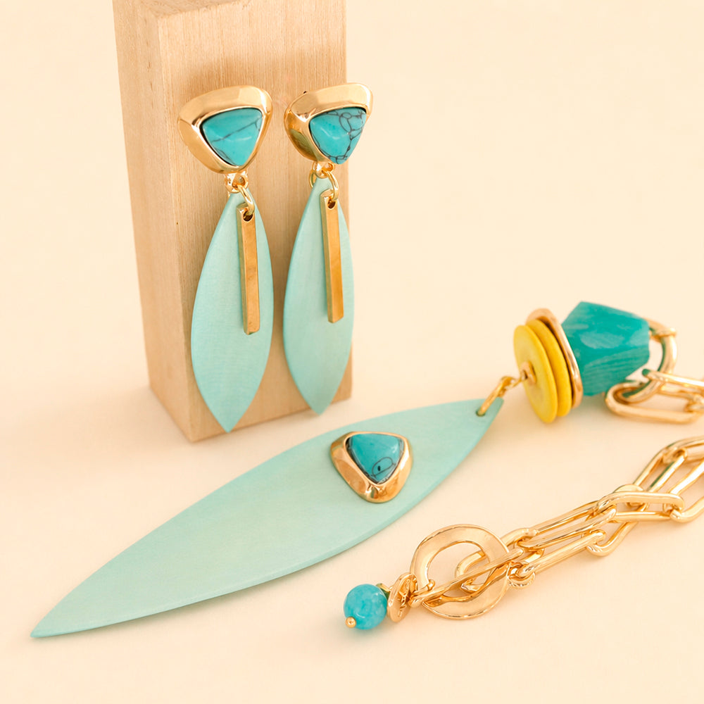 Conjunto Saira Summer en mint-turquesa: collar largo de cadena y pendientes a juego — Émolo