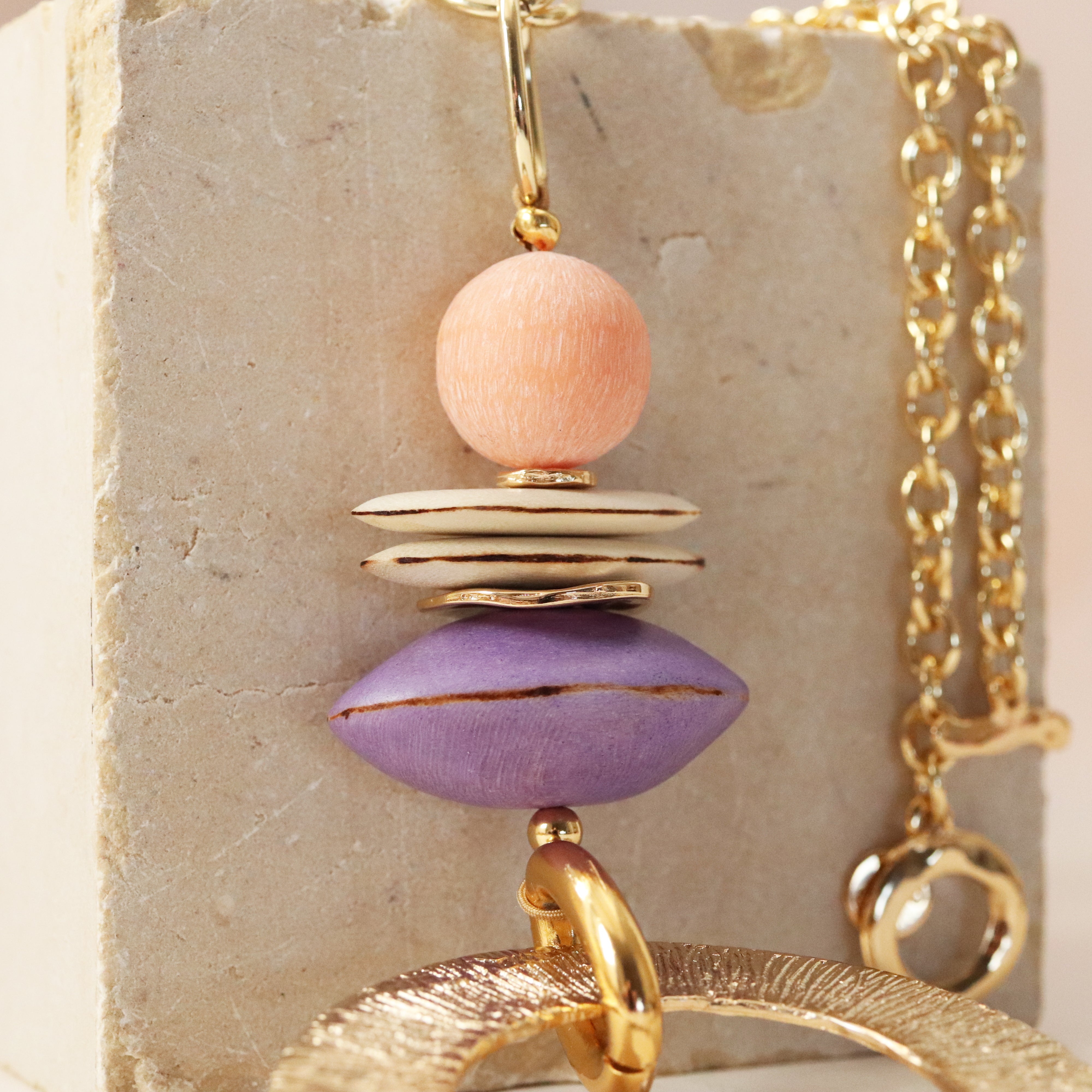 Macao golden chain necklace with a lilac detail, long design — Émolo