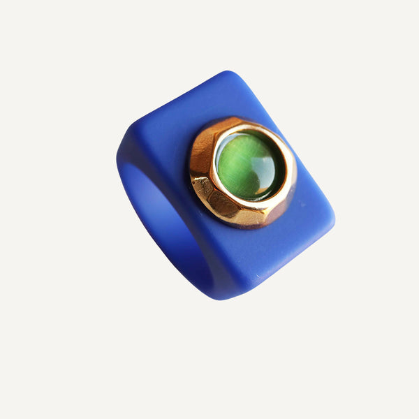 Anillo grande para mujer Klein ojo de gato verde