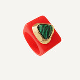 ANILLO ROJO PARA MUJER CON PIEDRA NATURAL MALAQUITA