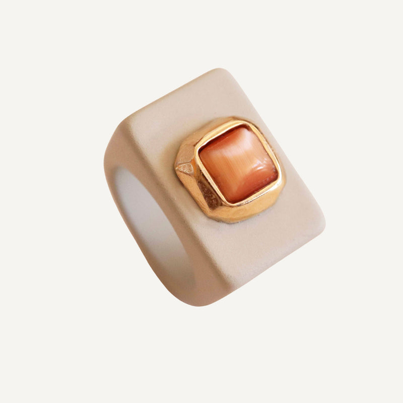 Anillo mujer hielo con selenita naranja SAIRA