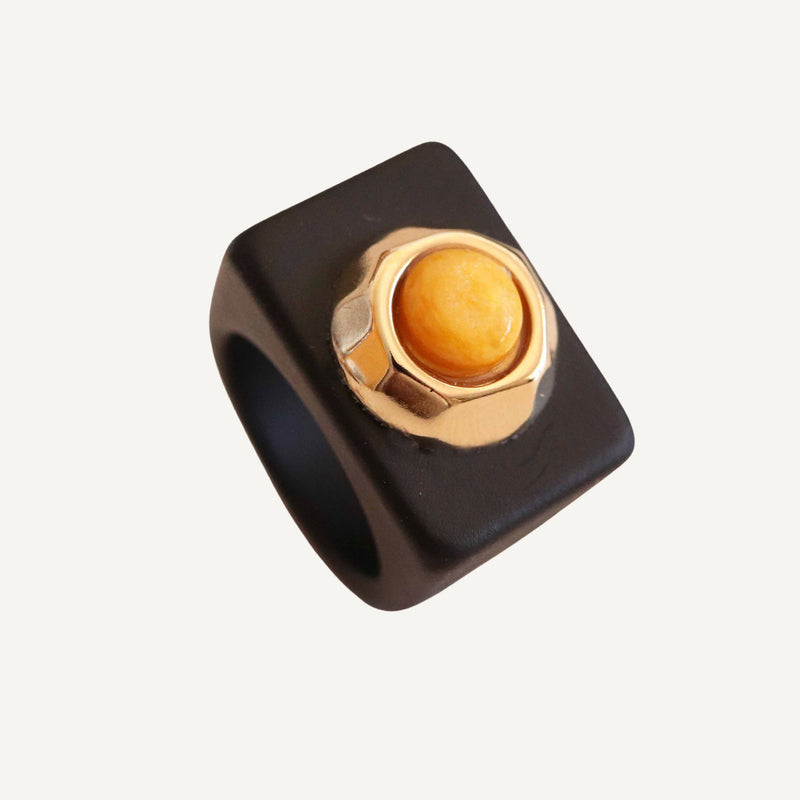 Anillo mujer negro con amazonita amarilla SAIRA