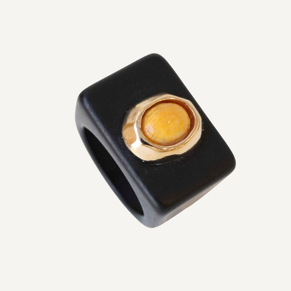 Anillo mujer negro con amazonita amarilla SAIRA