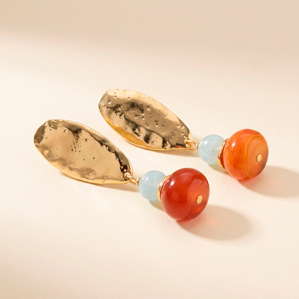 BAVARO earrings in blue and honey tones, natural stones and gold plating, handmade Émolo jewellery