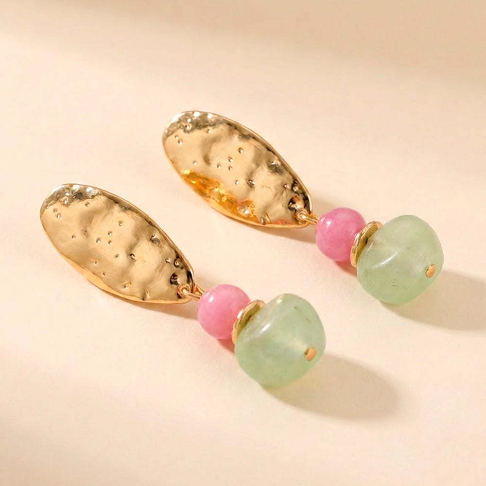 BAVARO earrings in lilac and green tones, natural stones and gold plating, handmade Émolo jewellery