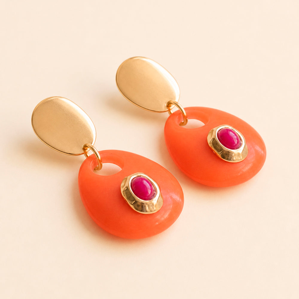 Pendientes Saira Mármol Summer color naranja coral, efecto mármol — Émolo