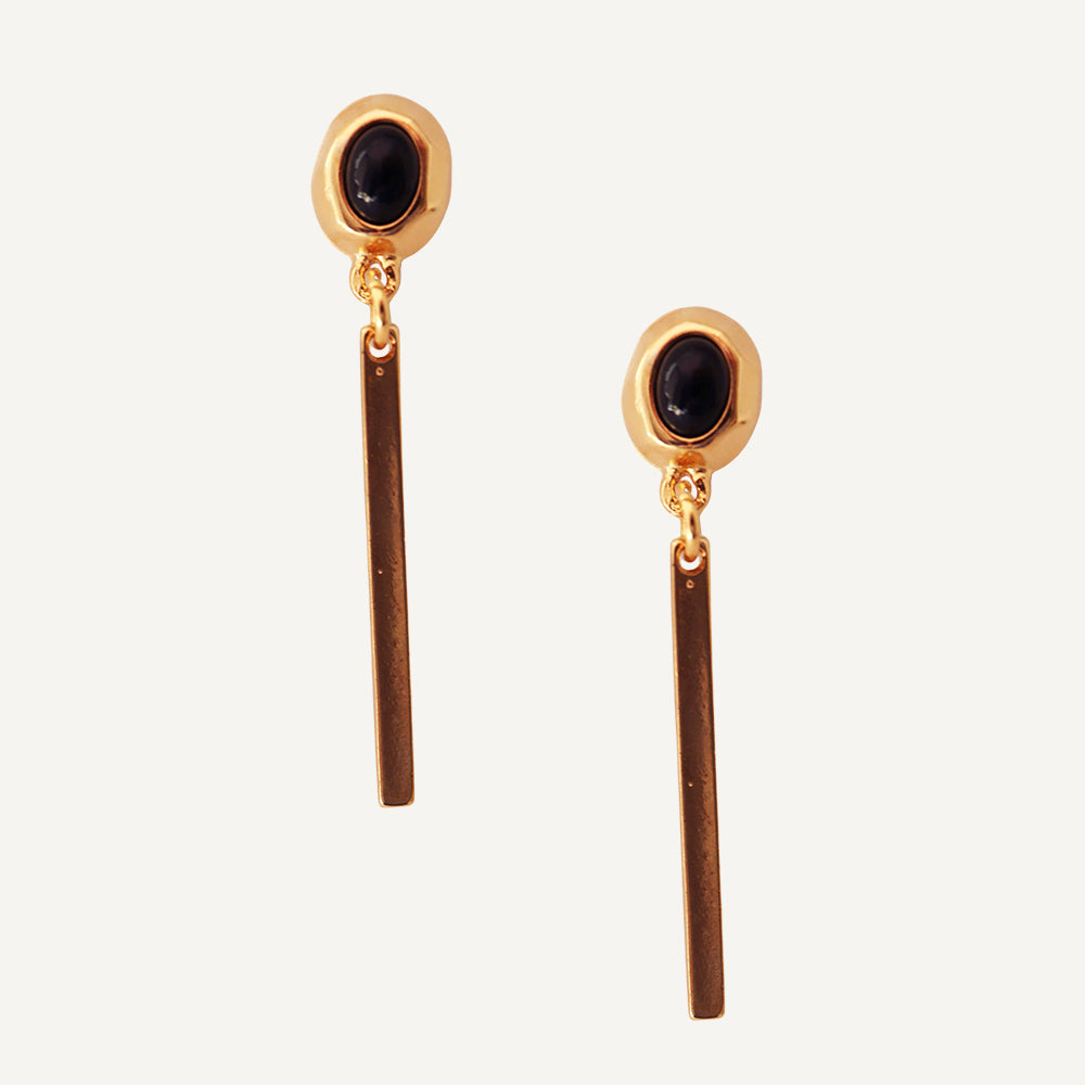 Pendientes dorados con piedra natural FINE ovalados