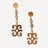 Pendientes dorados para mujer con piedras grises naturales 