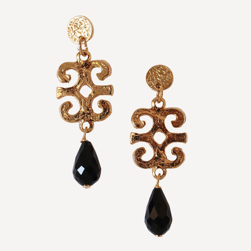 Pendientes largos dorados para mujer con cierre a presión y piedra cristal de roca