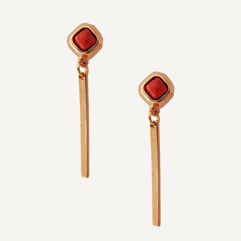 Pendientes dorados con piedra natural FINE cuadrado