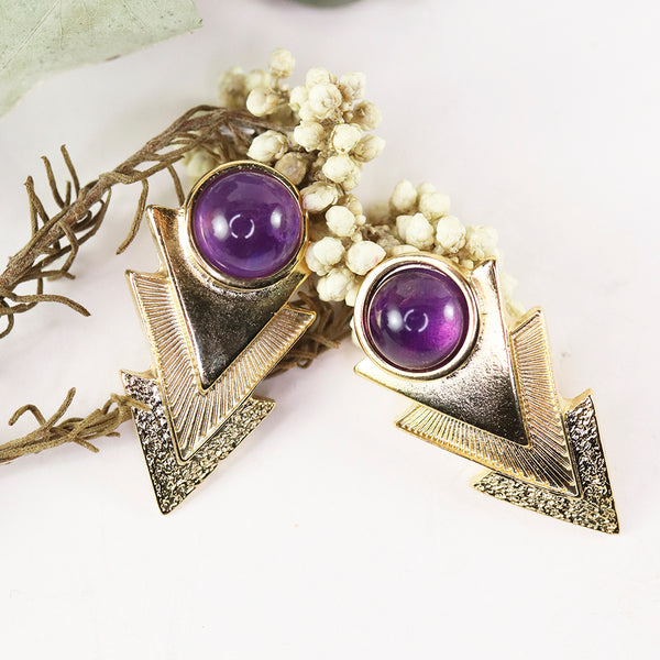 Pendientes dorados para mujer con piedra natural Amatista