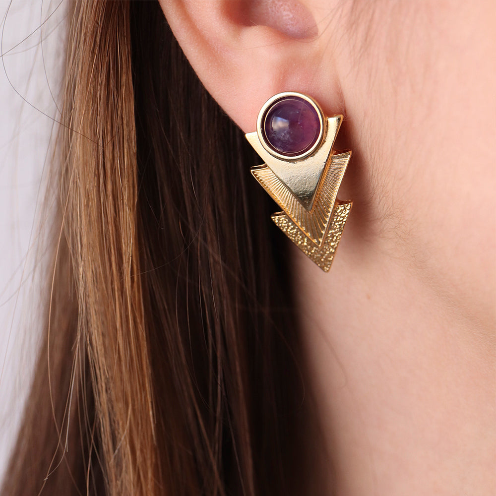 Pendientes para mujer dorados con piedra natural Amatista