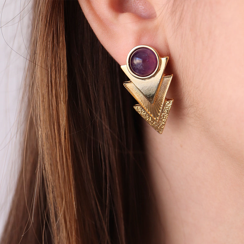 Pendientes para mujer dorados con piedra natural Amatista
