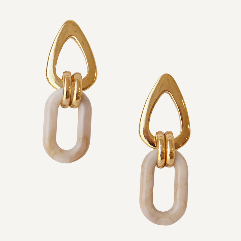 Pendientes beige largos para mujer con cierre dorado a presión