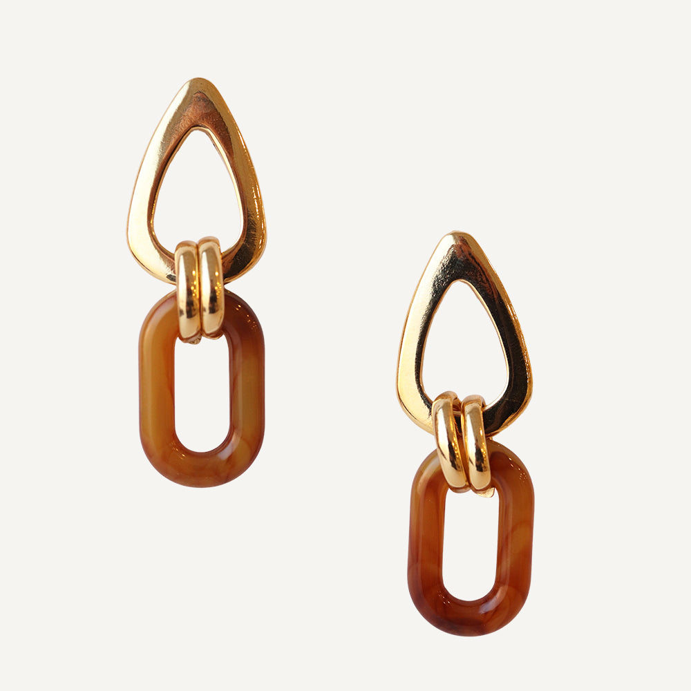 Pendientes marrones con cierre dorado para mujer