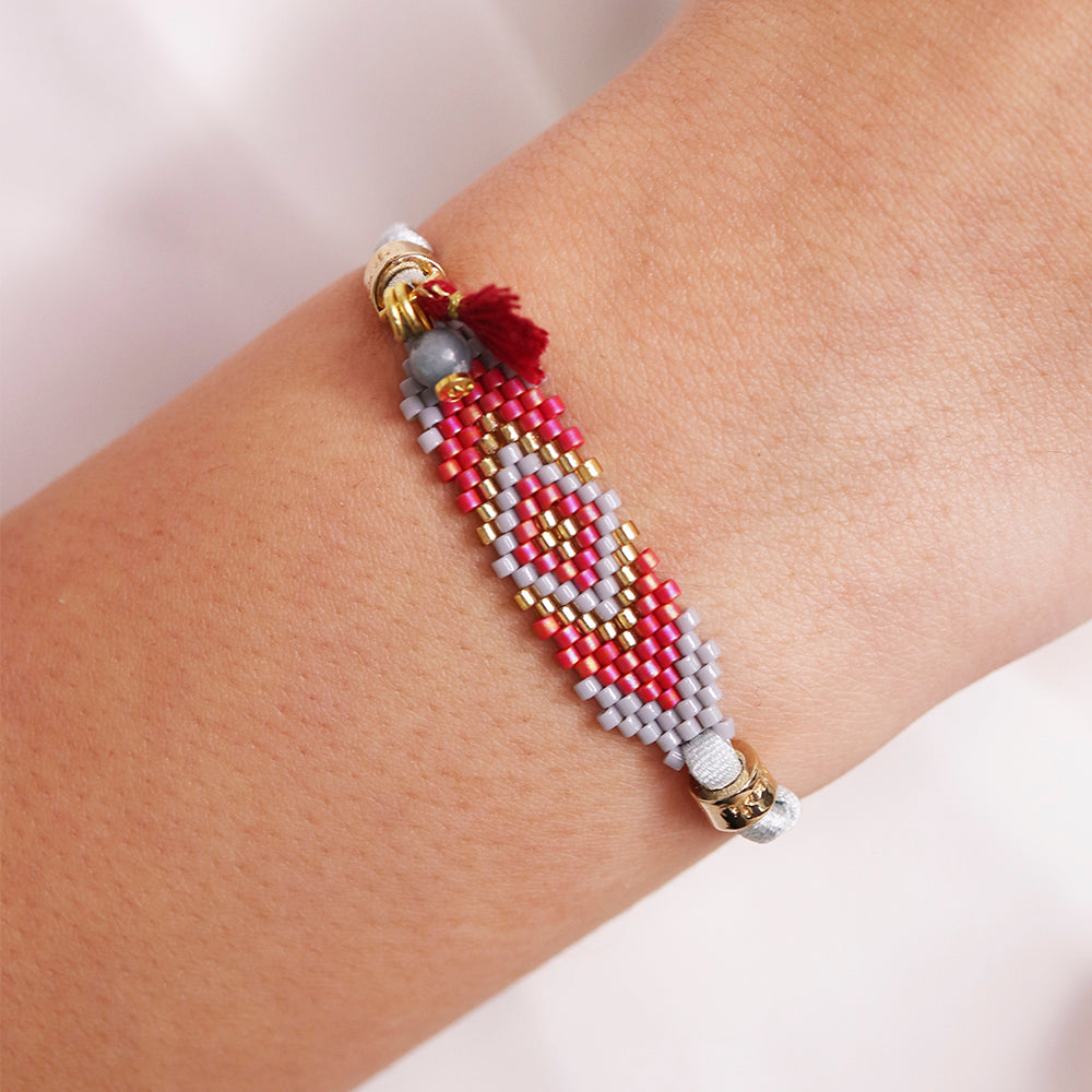 PULSERA AJUSTABLE PIEDRA NATURAL ÉMOLO MIYUKI ROJA