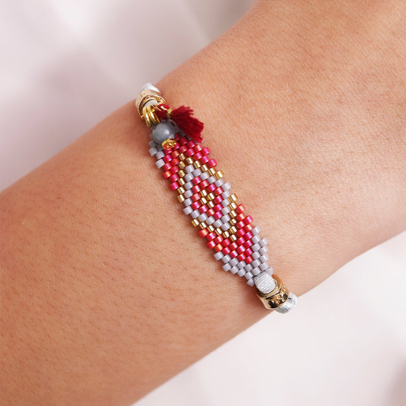 PULSERA AJUSTABLE PIEDRA NATURAL ÉMOLO MIYUKI ROJA