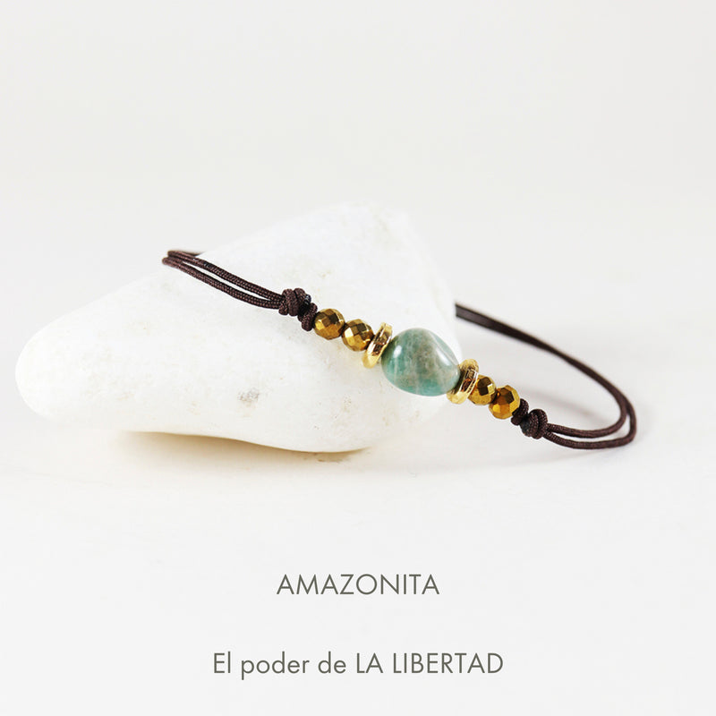 PULSERA AJUSTABLE PIEDRAS NATURALES ÉMOLO AMAZONITA