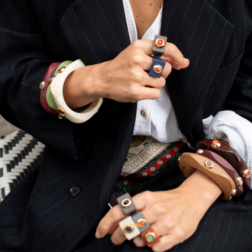 Anillo mujer negro con amazonita amarilla SAIRA