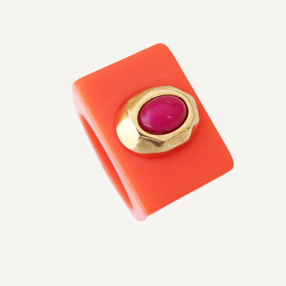 Anillo mujer Naranja con Ágata Fucsia