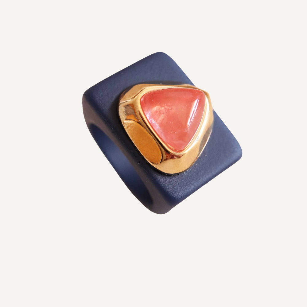 Anillo azul marino con piedra natural cuarzo sandia-anillo-Émolo