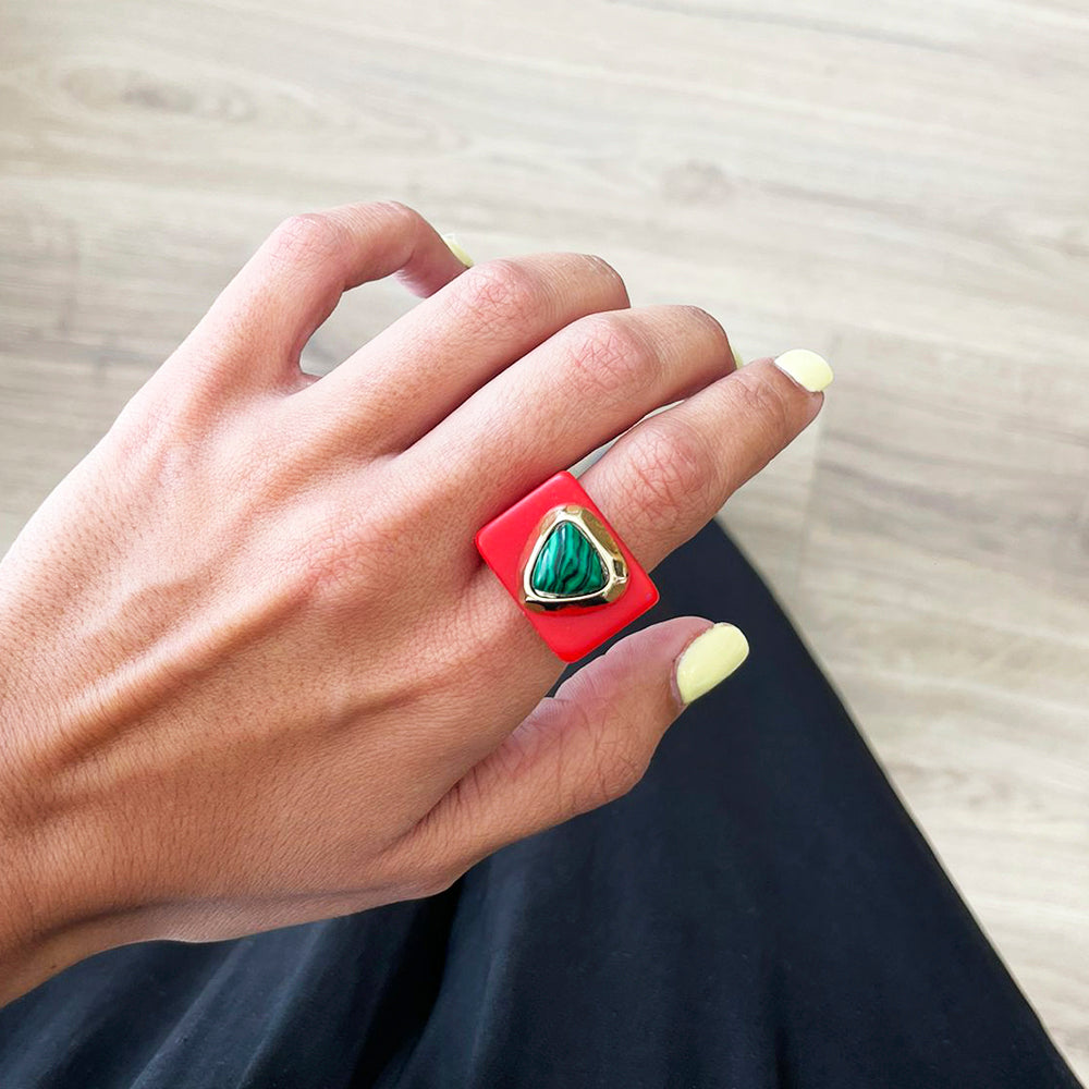 Anillo color rojo malaquita para mujer-anillo-Émolo
