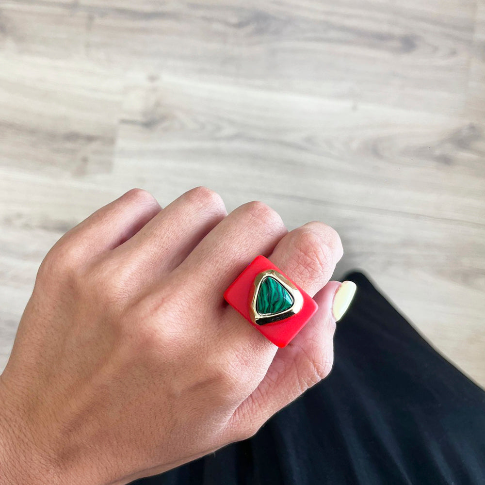 Anillo color rojo malaquita para mujer-anillo-Émolo