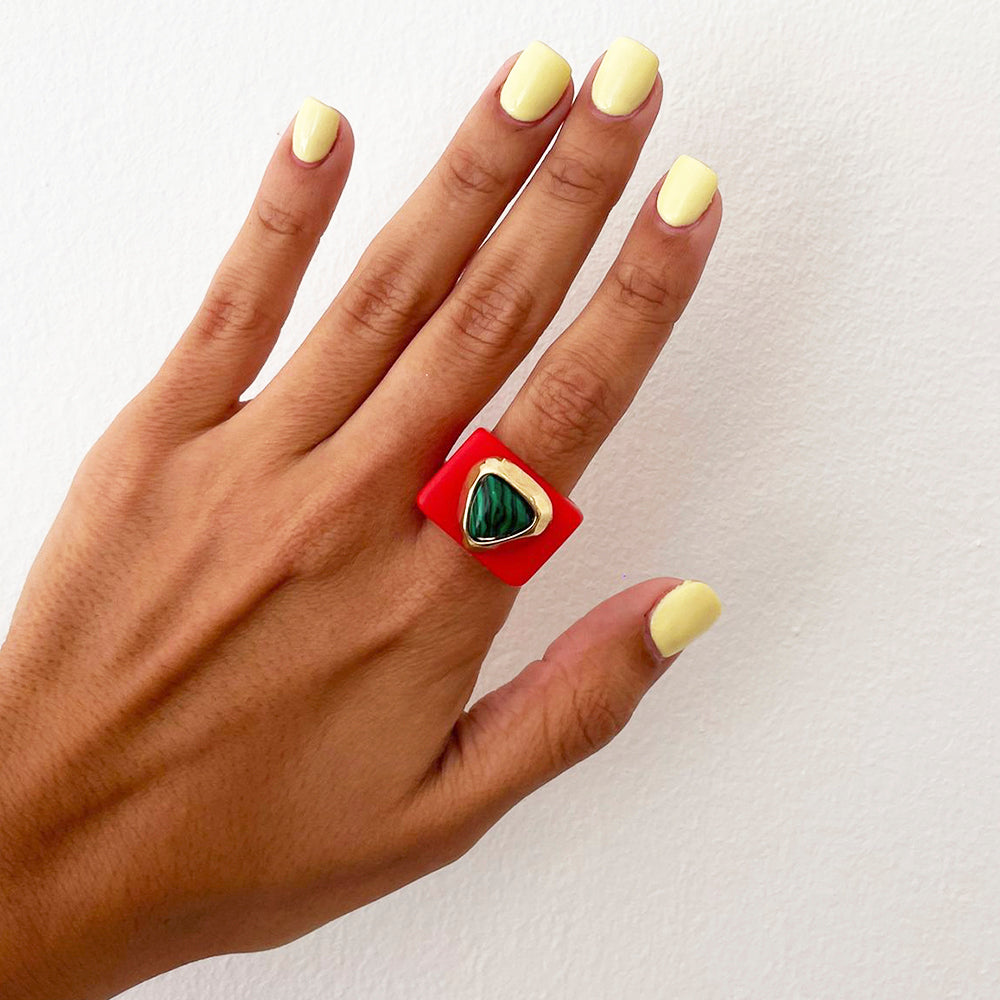 Anillo color rojo malaquita para mujer-anillo-Émolo