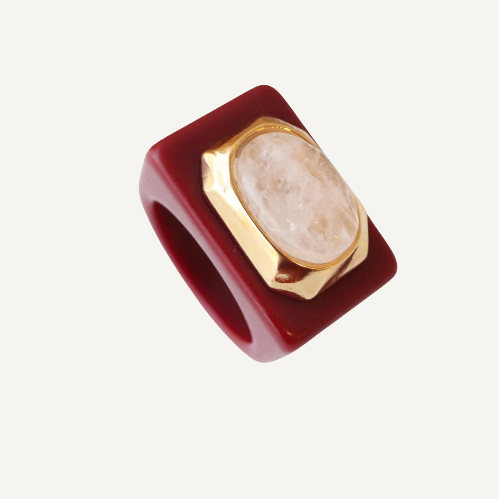 Anillo grande burdeos con cuarzo rosa-anillo-Émolo