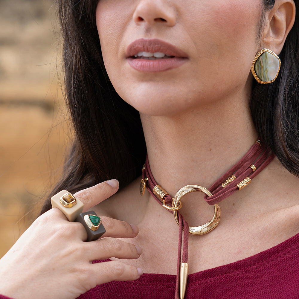 Anillo grande marrón con malaquita-anillo-Émolo