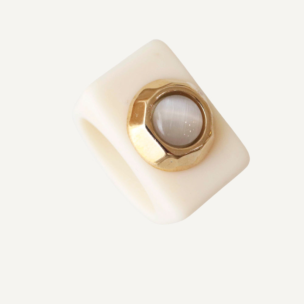 Anillo mujer CREMA con piedra natural beige-anillo-Émolo