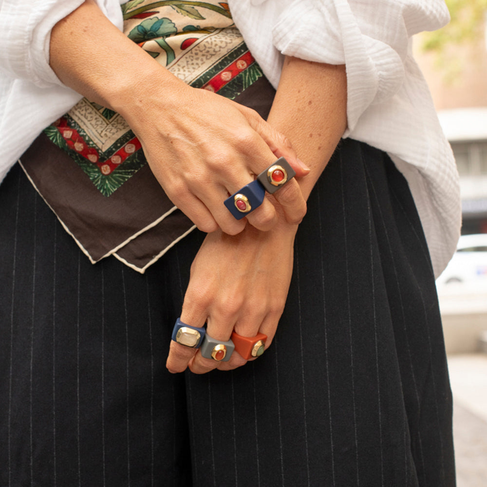 Anillo mujer gris con agata miel-anillo-Émolo