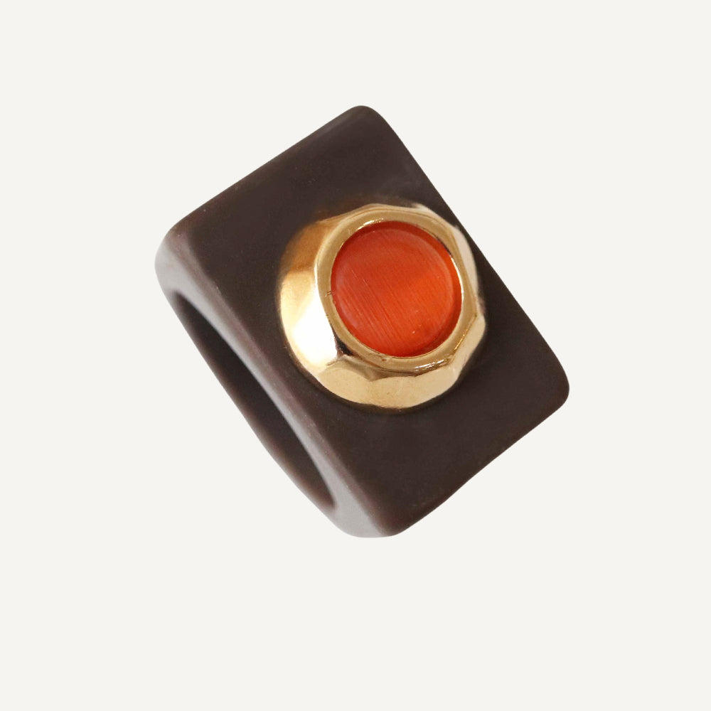 Anillo mujer marrón con piedra naranja-anillo-Émolo