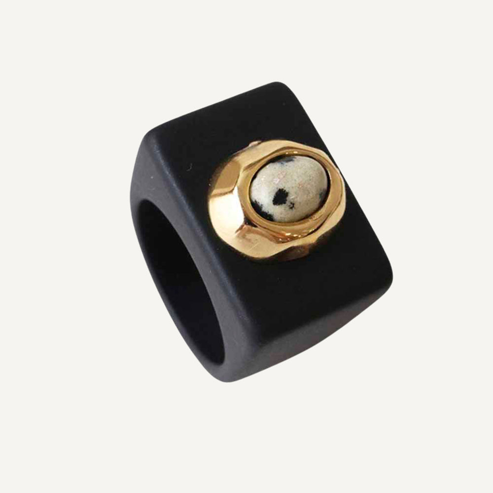 Anillo mujer negro con Jaspe dálmata-anillo-Émolo