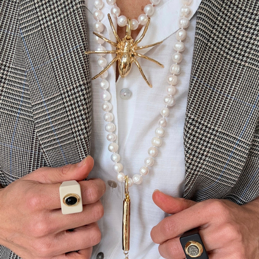 Anillo negro con piedra drusa titanio [Black]-anillo-Émolo