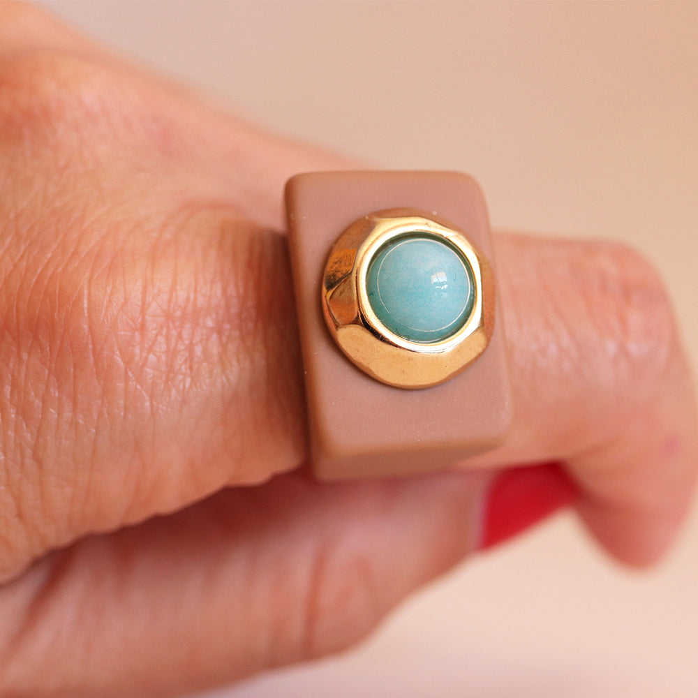 Anillo para mujer color moka con piedra turquesa-anillo-Émolo