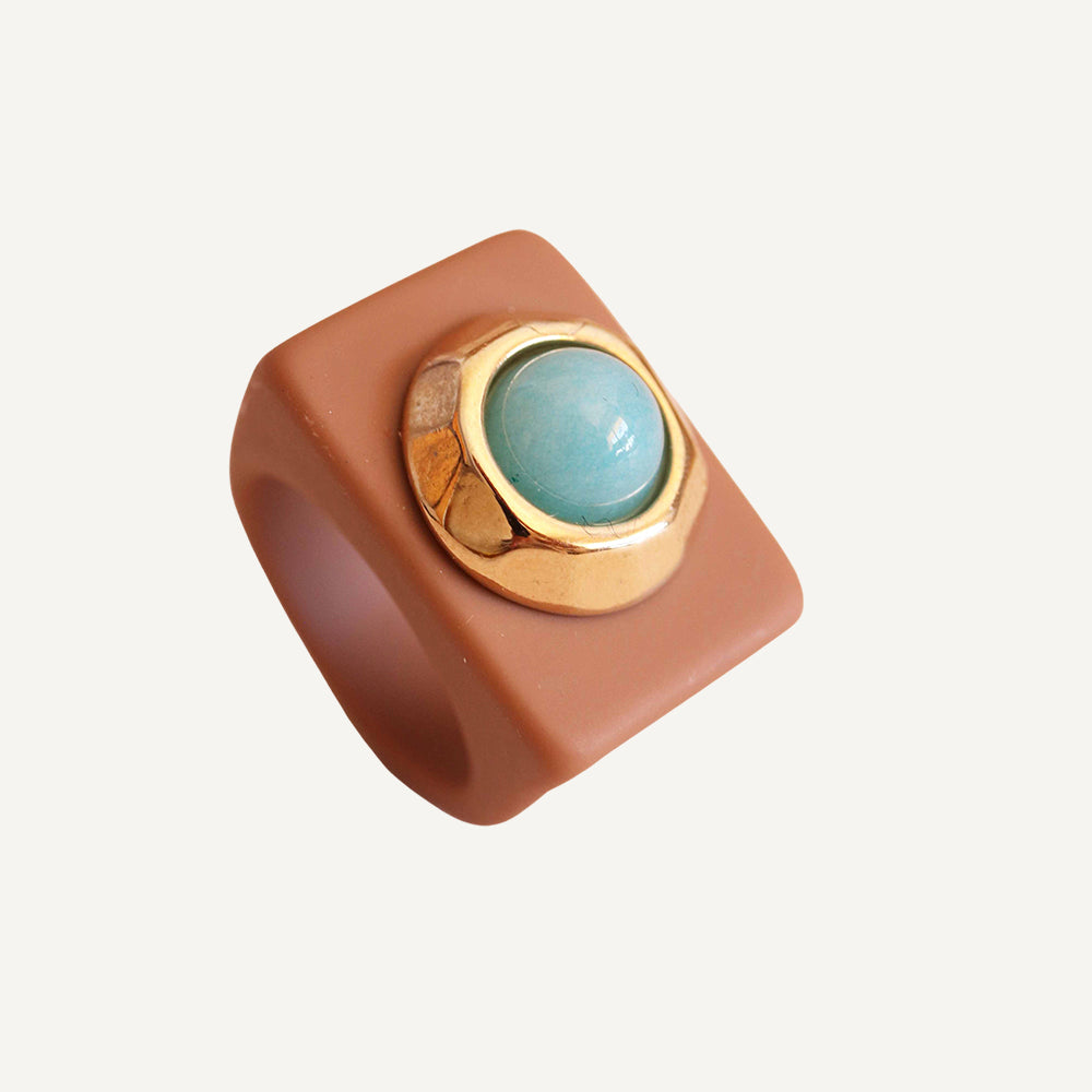 Anillo para mujer color moka con piedra turquesa-anillo-Émolo