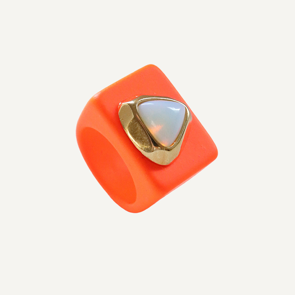 Anillos grandes bisutería color naranja flúor con piedra natural [ Spritz ]-anillo-Émolo