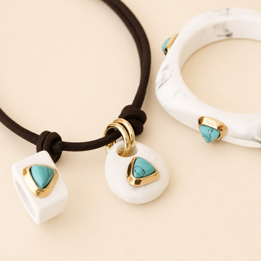 Pendientes Saira Mármol Summer, hechos a mano por Émolo