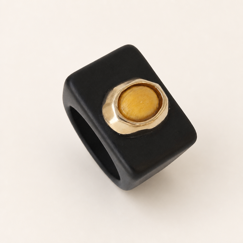 Anillo mujer negro con amazonita amarilla SAIRA