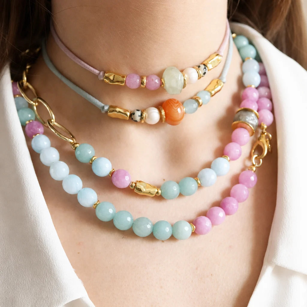 Collier long BAVARO multicolore, bijou artisanal Émolo en pierres naturelles
