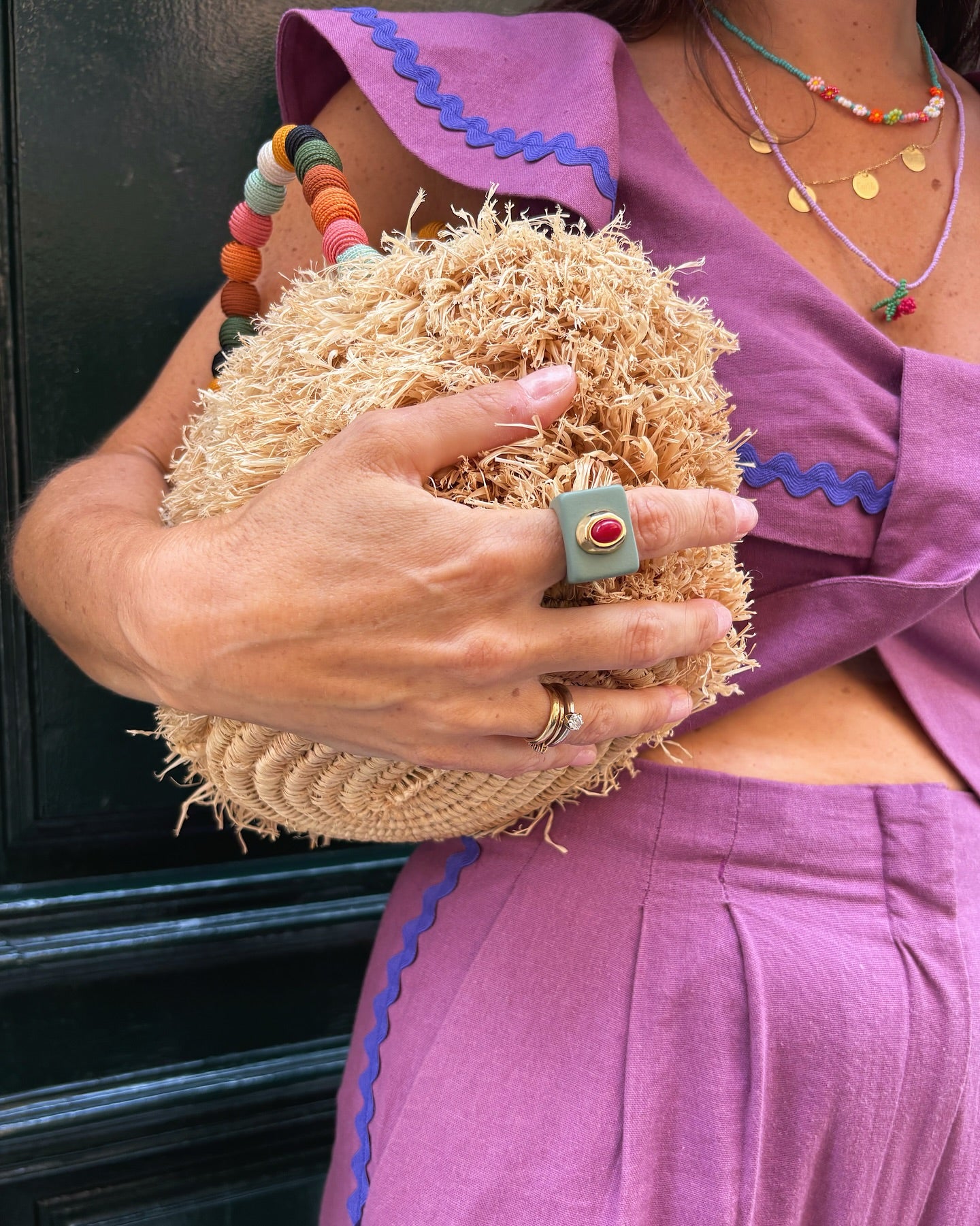 Anillo grande para mujer mint amazonita roja