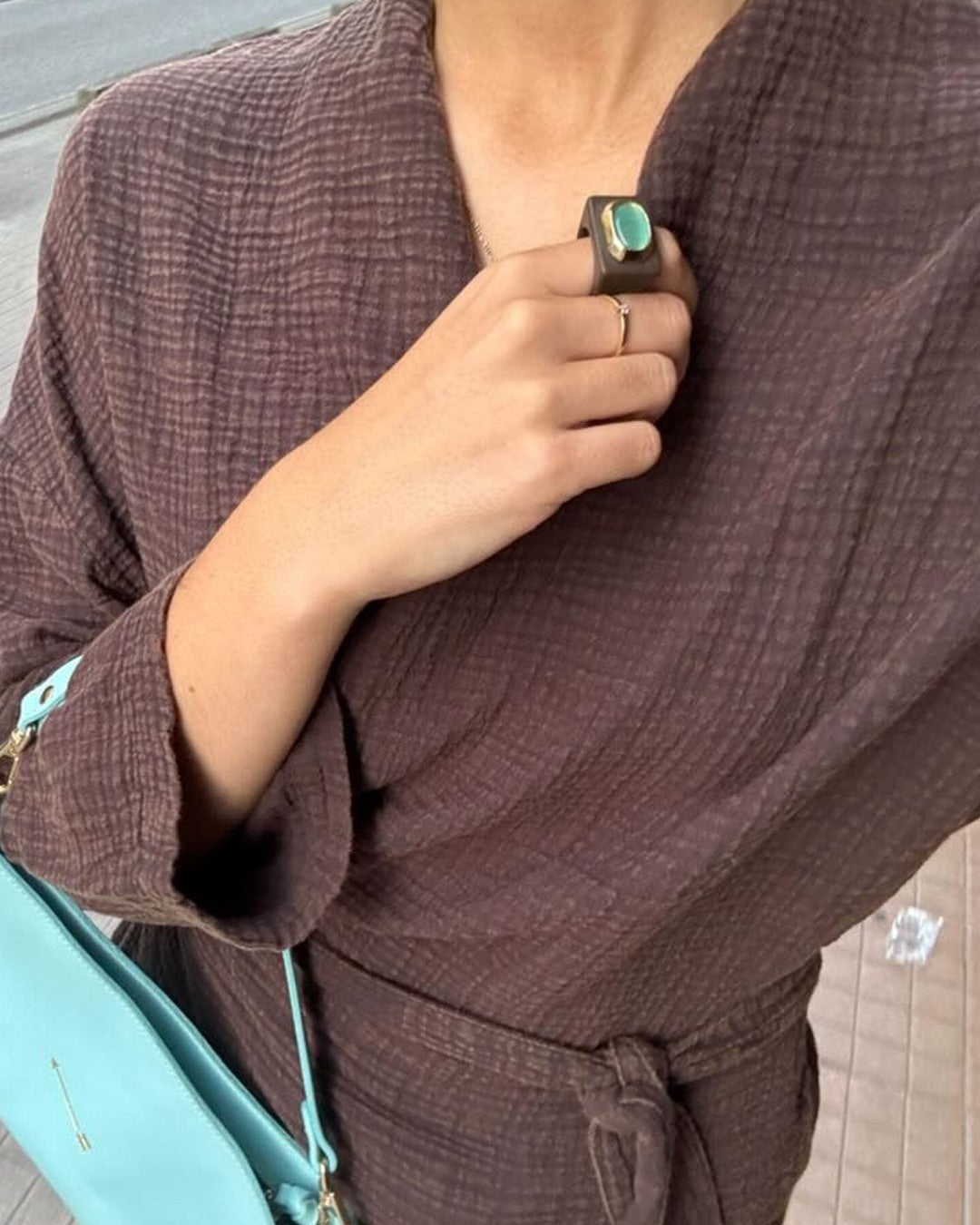 Women's brown ring with turquoise selenite
